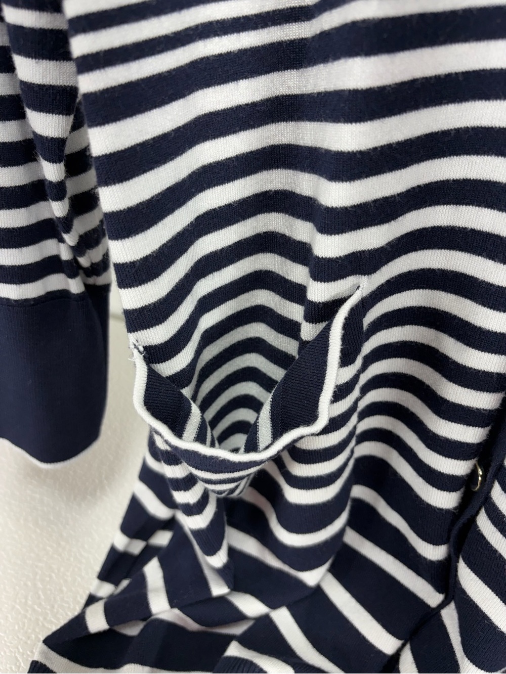 Chico's Navy and White Striped Long Cardigan 4652 - Picture 3 of 10